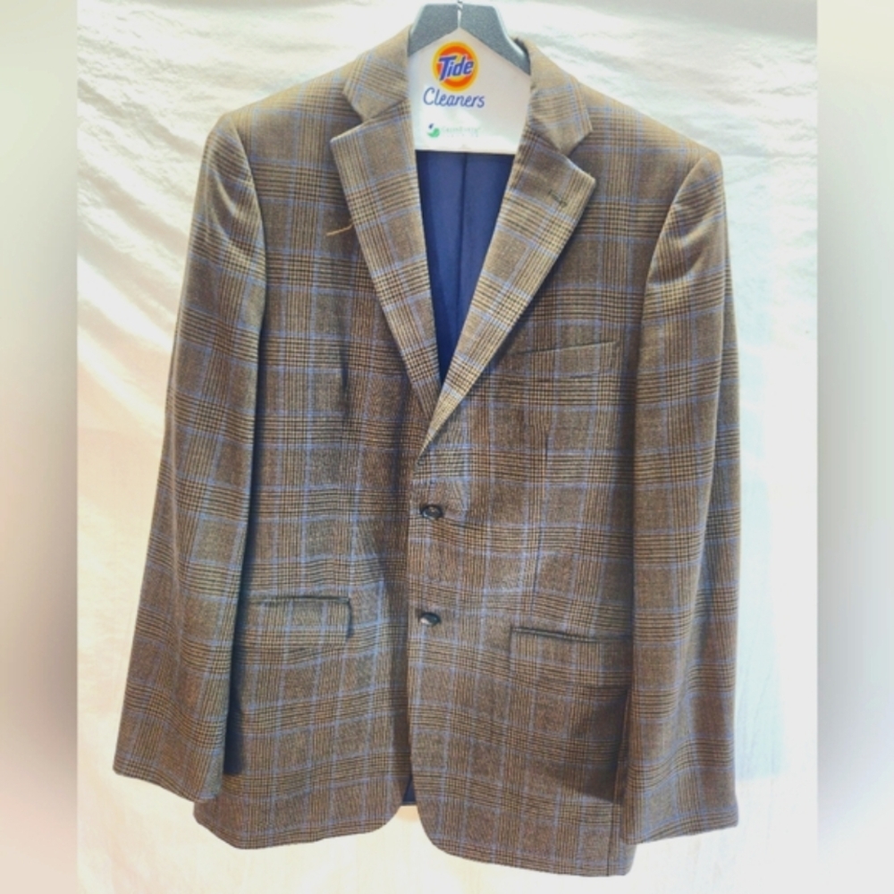 JOHN W NORDSTROM LORO PIANA Super 130s Wool Brown Plaid 42L Sport Coat Jacket